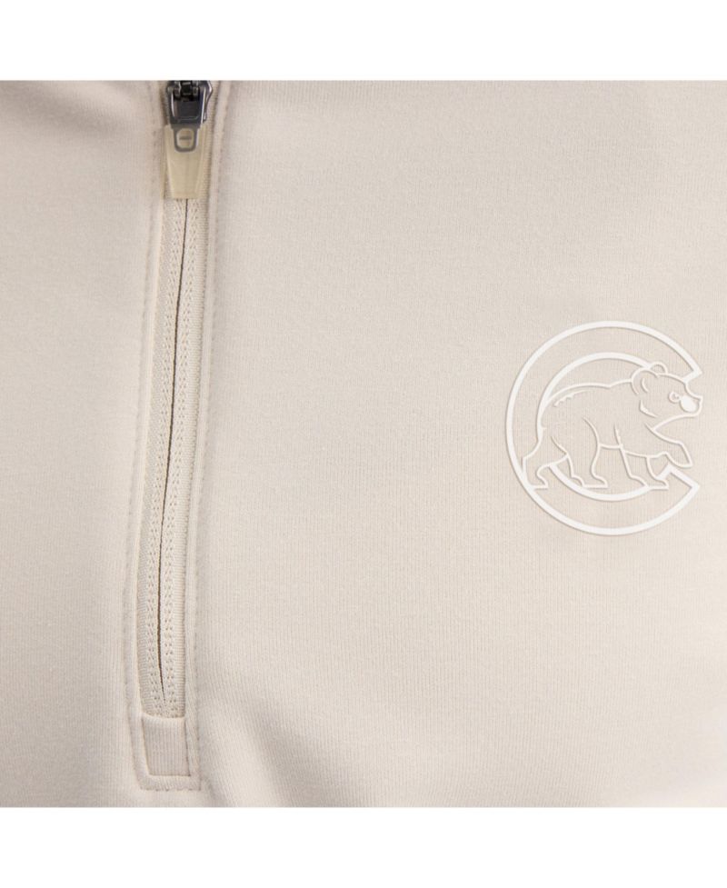 Women's Beige Chicago Cubs Oversized Clutch Tri-Blend Half-Zip Pullover Sweatshirt