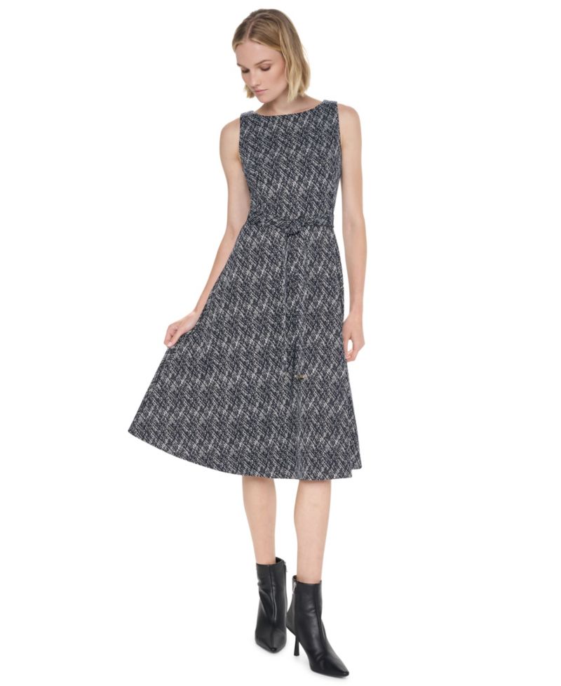 Women's Sleeveless Midi Fit-and-Flare Dress