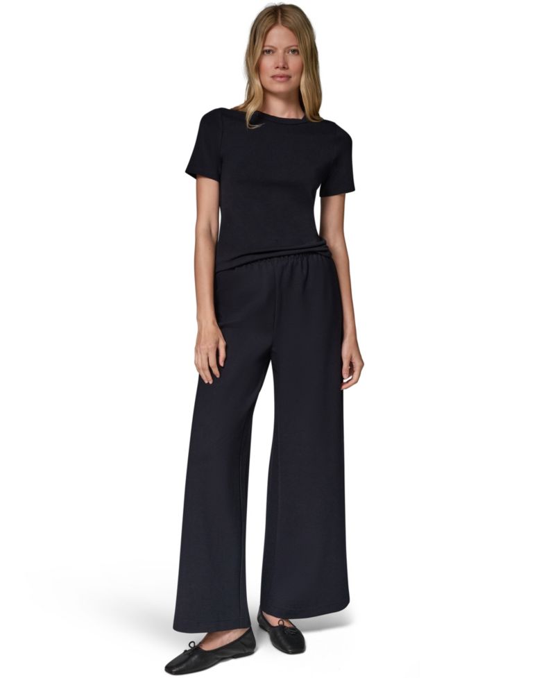 Women's Double-Knit Mid Rise Wide Leg Pull-On Pants