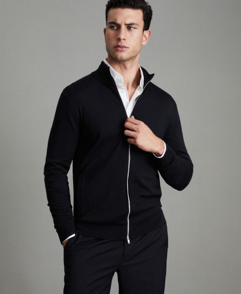 Men's Hampshire Merino Wool Funnel-Neck Cardigan