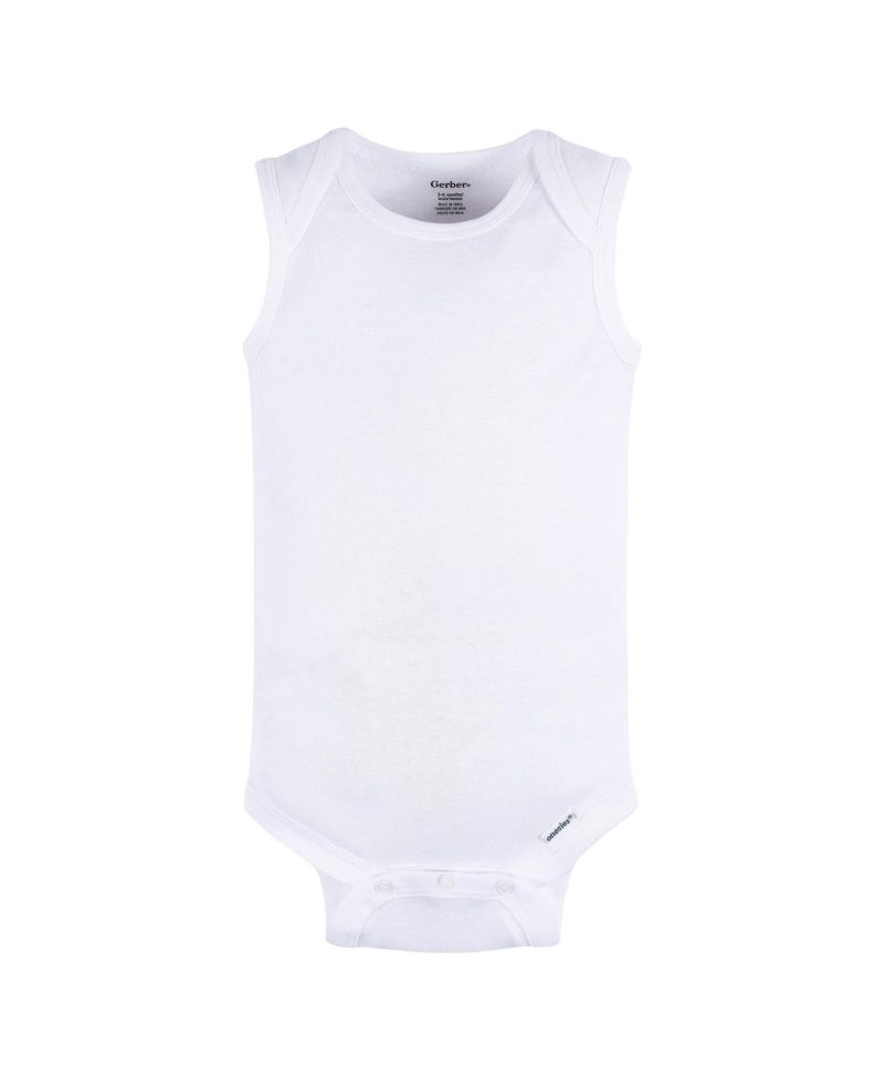 Baby Boys or Baby Girls White Sleeveless Onesies Bodysuits, 5-Pack