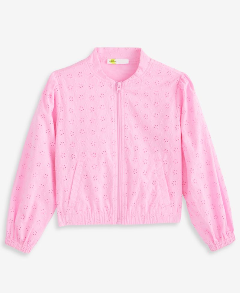 Girls' 5-20 Cotton Eyelet Bomber Jacket