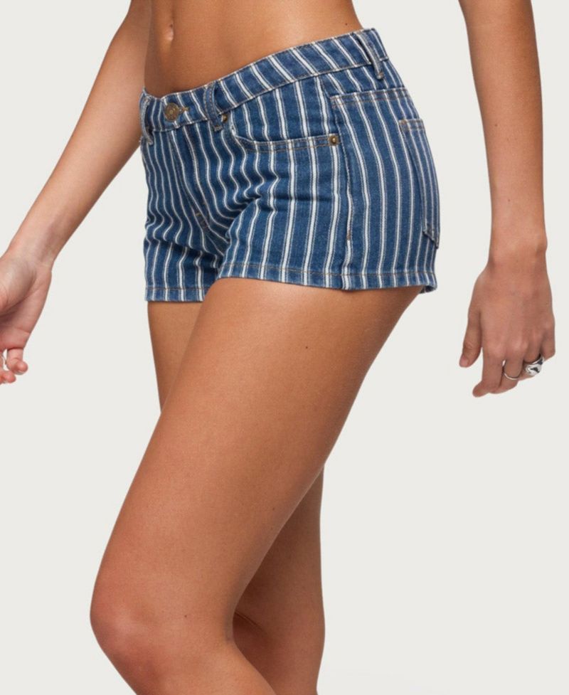 Women's Odie Striped Low Rise Denim Micro Shorts