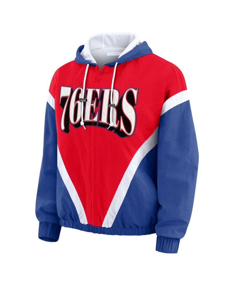 Women's Red/Royal Philadelphia 76ers Color Block Full-Zip Hoodie Windbreaker Jacket