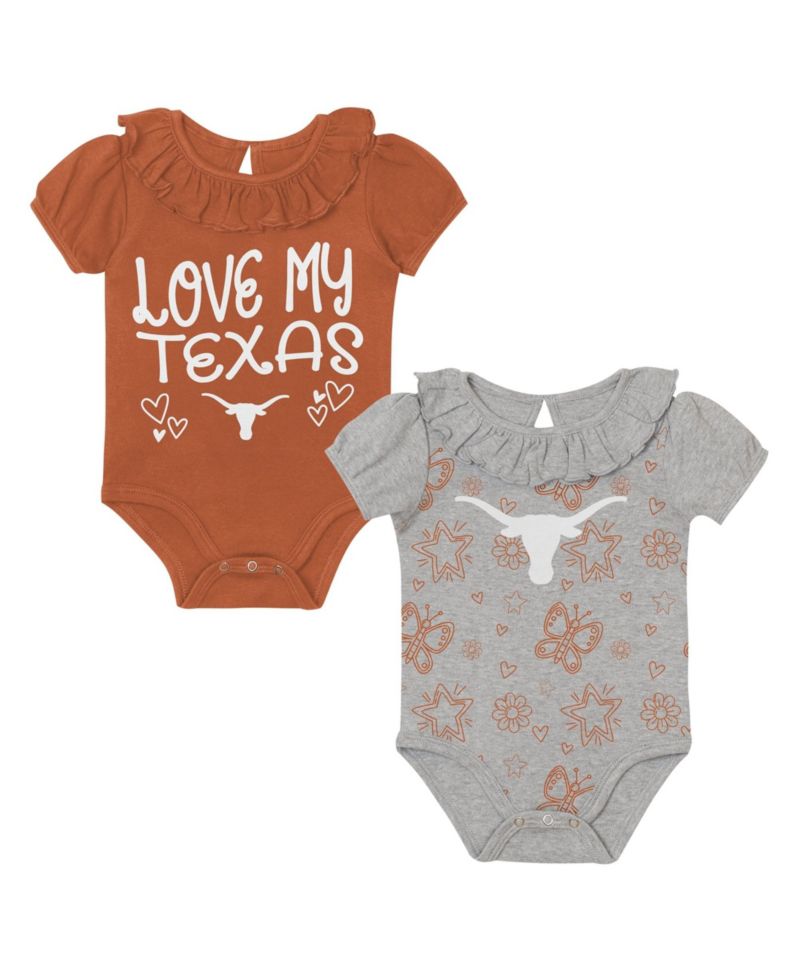 Baby Boys and Girls Texas Orange/Gray Texas Longhorns Two-Pack Playtime Ruffle Bodysuit Set