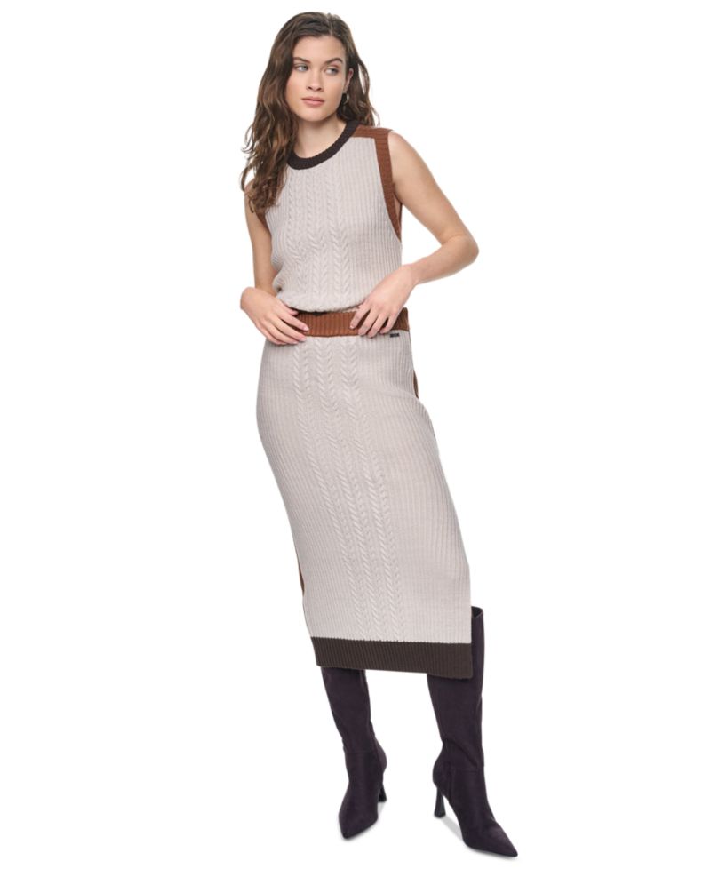 Women's Color Block Ribbed Midi Pencil Skirt
