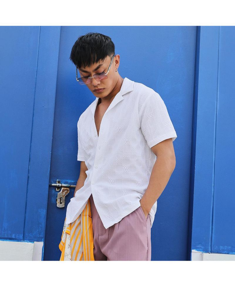 Men's Chalk White Creased-Check Shirt