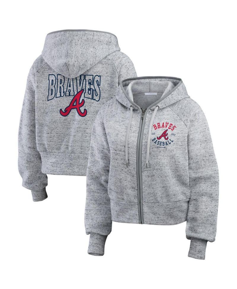 Women's Heather Gray Atlanta Braves Speckled Fleece Cropped Full-Zip Hoodie