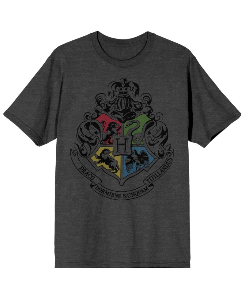 Men's Hogwarts Crest Charcoal Heather T-shirt-Large