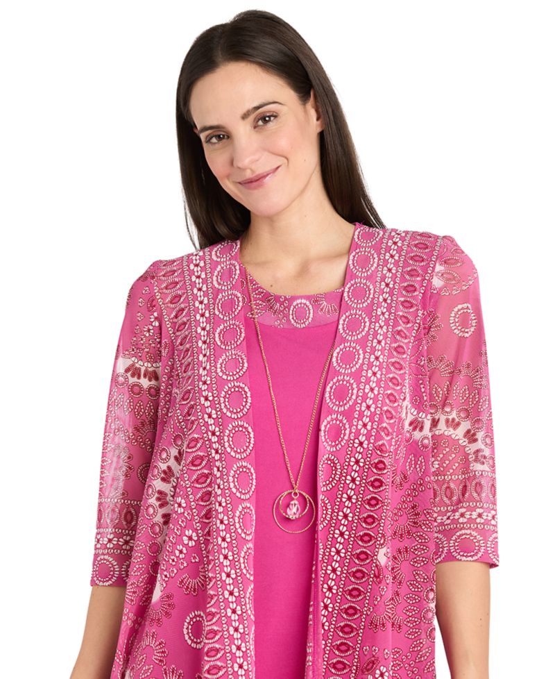 Women's Wedding Guest Scoop-Neck Dress and Printed Mesh Jacket, 2-Piece Set