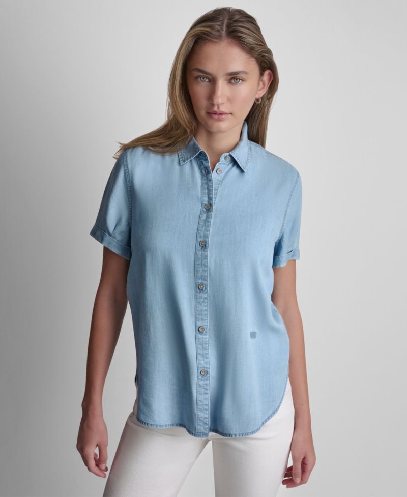Petite Rolled Short-Sleeve Button-Up Shirt