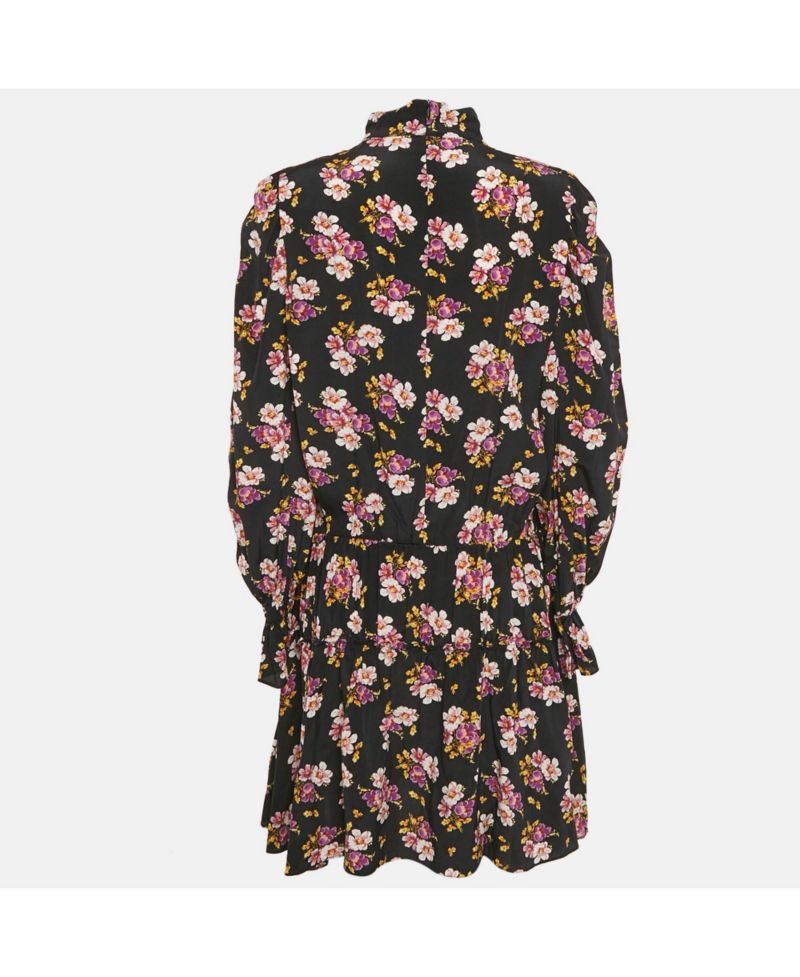 Women's Pre-Owned Zadig and Voltaire Black Floral Print Silk Pleated Rabbi Peonies Show Short Dress