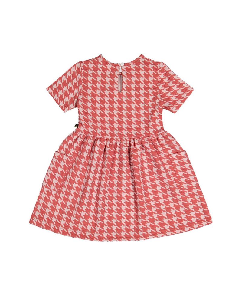 Big Girls Short Sleeve Dress with Pockets Houndstooth