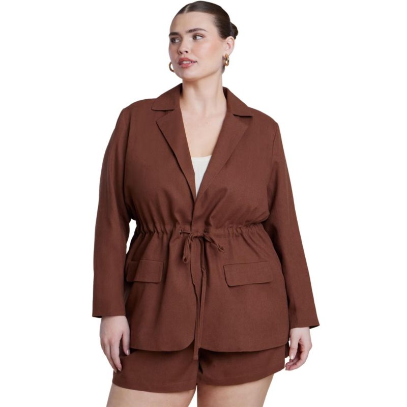 Women's Drawstring Waist Linen Blazer