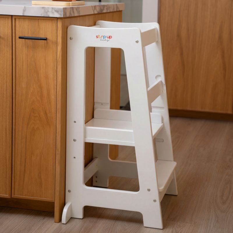 Toddler Tower Adjustable Height Wooden Step Stool for Kids Toddler Standing Tower and Child-safe Knife, Chopping Board for 18M-4Y