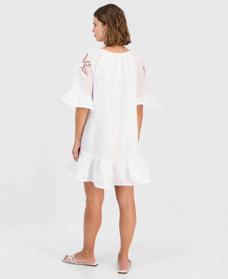 Women's Cutout Lace Embroidery Short Sleeve Dress