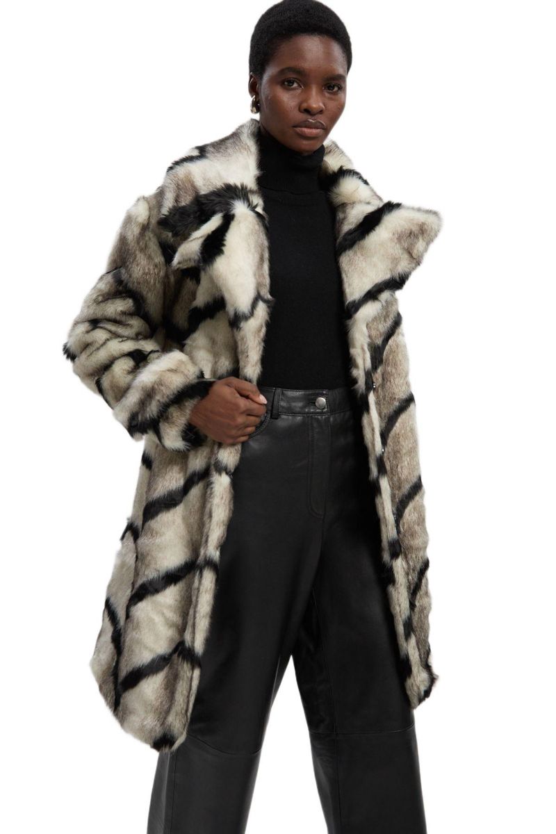 Women's Mono Faux Fur Belted Longline Coat