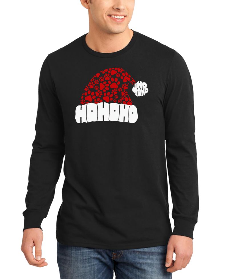 Men's Santa Hat Paw Print Word Art Long-Sleeve T-Shirt