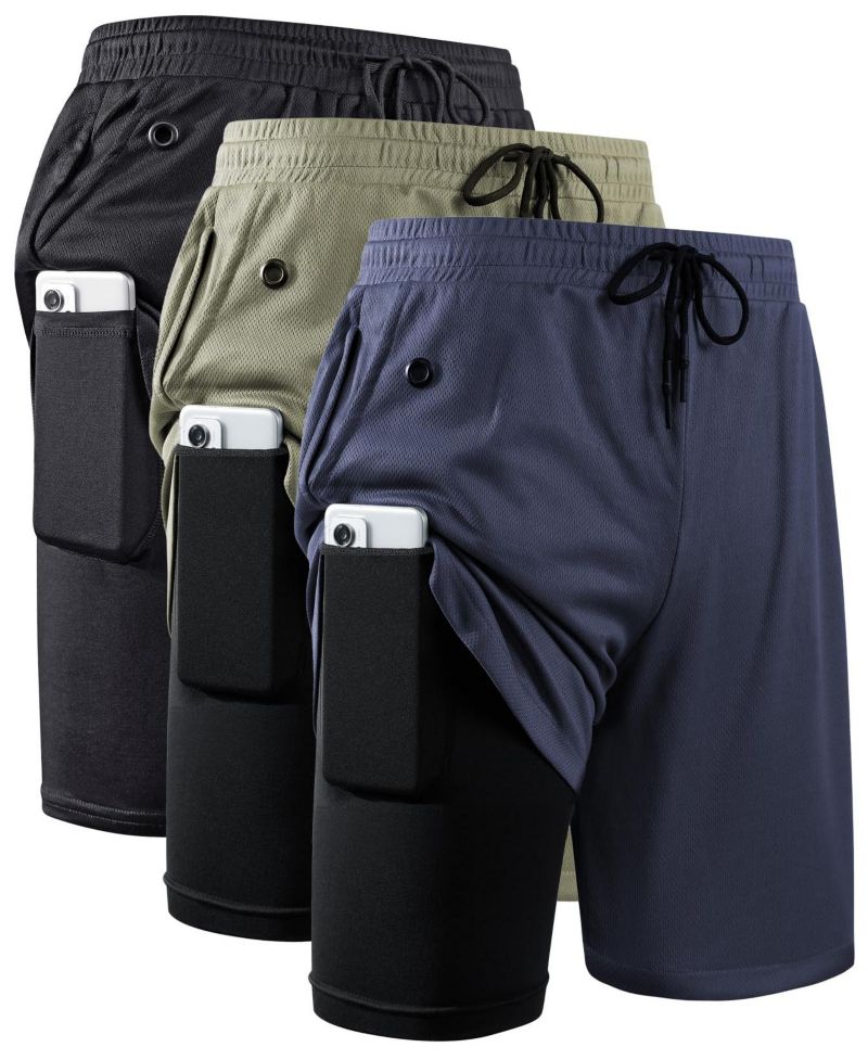Men's 2 In 1 Workout Running Shorts 7 Inch Lightweight Athletic Gym With Liner Pockets