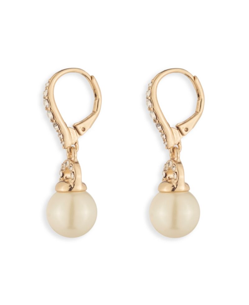 Gold-Tone Pav&eacute; & Imitation Pearl Drop Earrings
