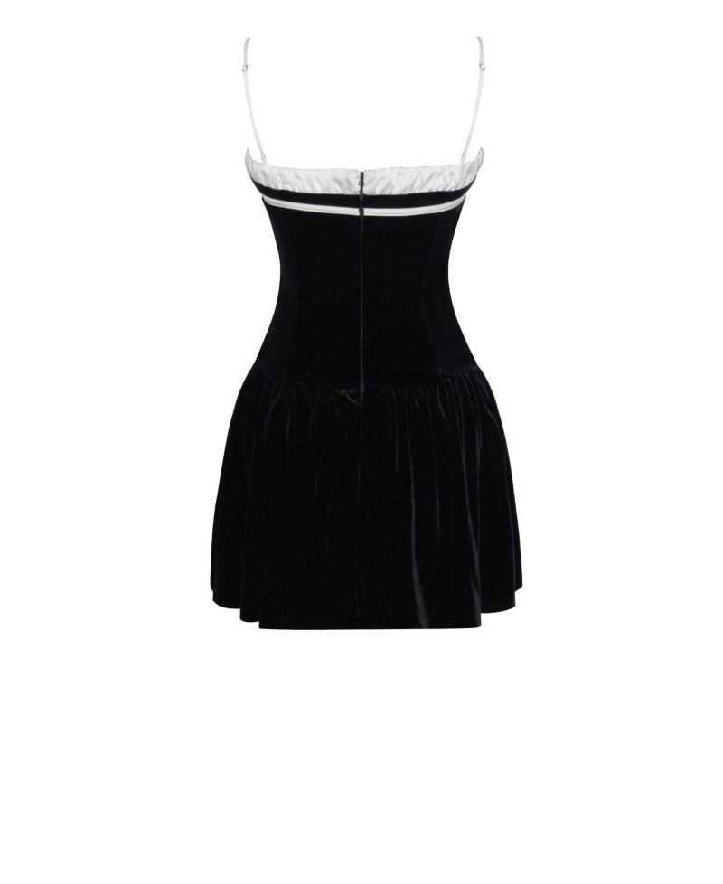 Women Olya Black and White Velvet A-Line Corset Mini Dress
