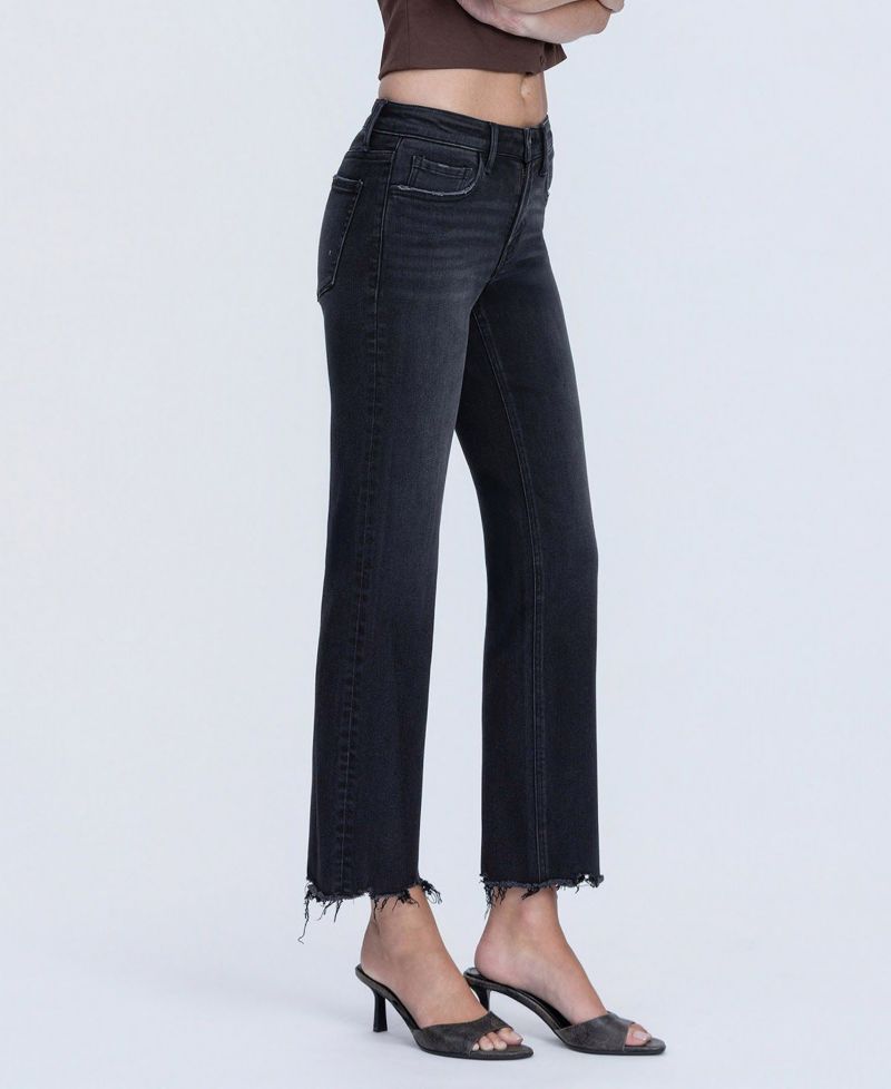 Women's Mid Rise Raw Hem Ankle Straight Jeans