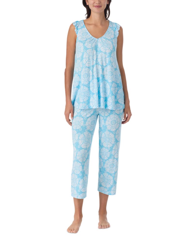 Women's Jersey Ruffle-Sleeve Top & Cropped Pants, 2-Piece Pajama Set