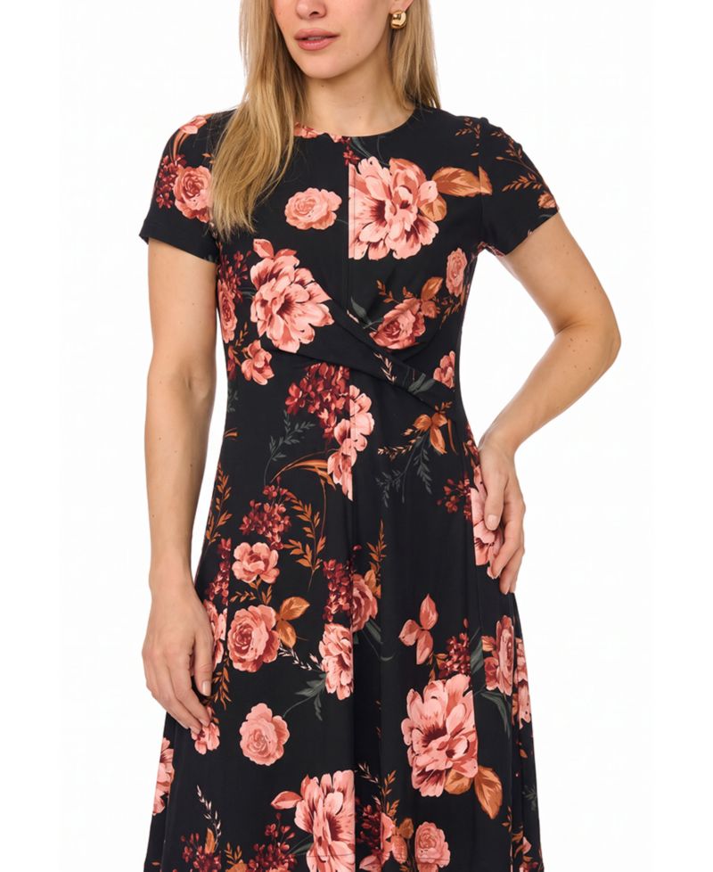 Petite Twist Waist Floral A-Line Midi Dress