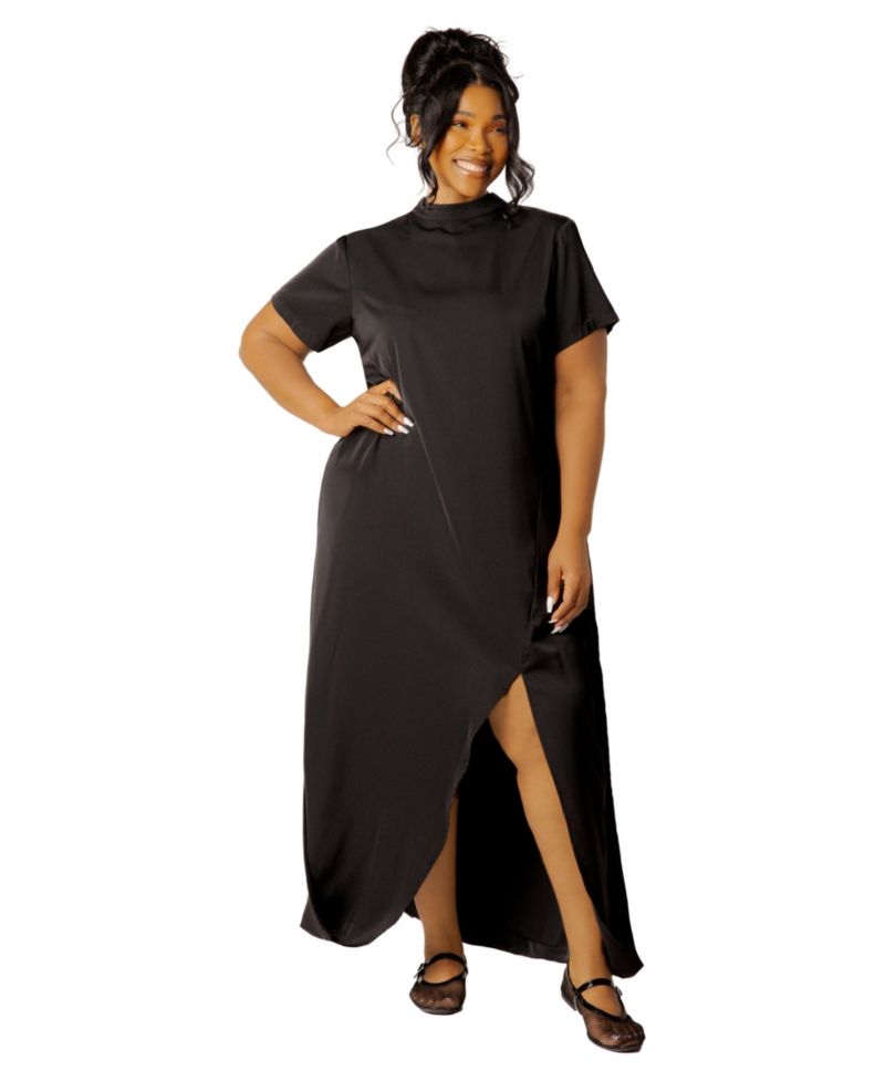 Plus Size Mock Neck Draped Maxi Dress