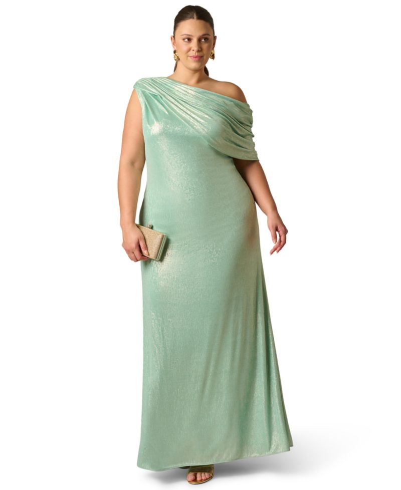 Plus Size Foiled One-Shoulder Ball Gown