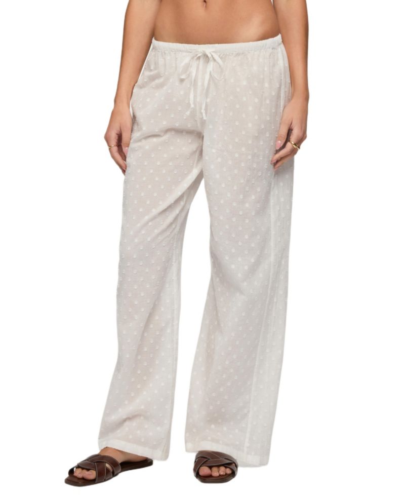 Women's Embroidered Polka Dot Sheer Cotton Pants