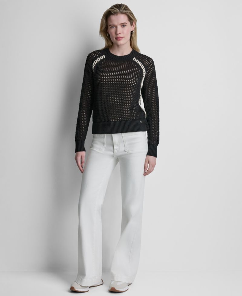 Women's Open Stitch Long Raglan-Sleeve Sweater