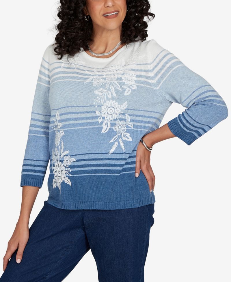 Women's 3/4-Sleeve Stripe Crewneck Pullover