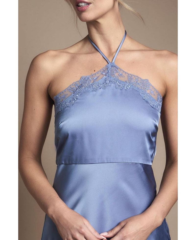 Women's Halter Satin Maxi Bridesmaid Dress
