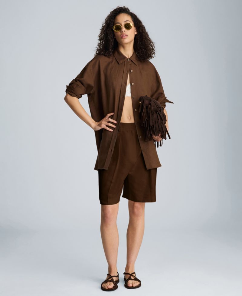Women's High-Rise Pleated Linen Blend Shorts