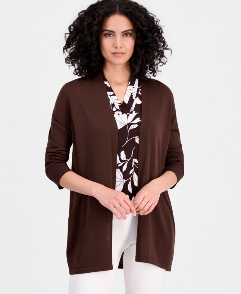 Women's Open-Front Rib Pocket Cardigan