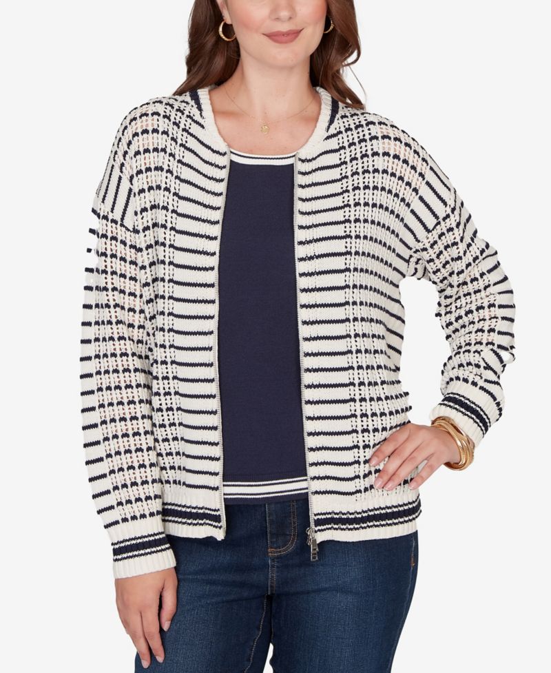 Petite Mesh Stitch Zip Sweater Jacket