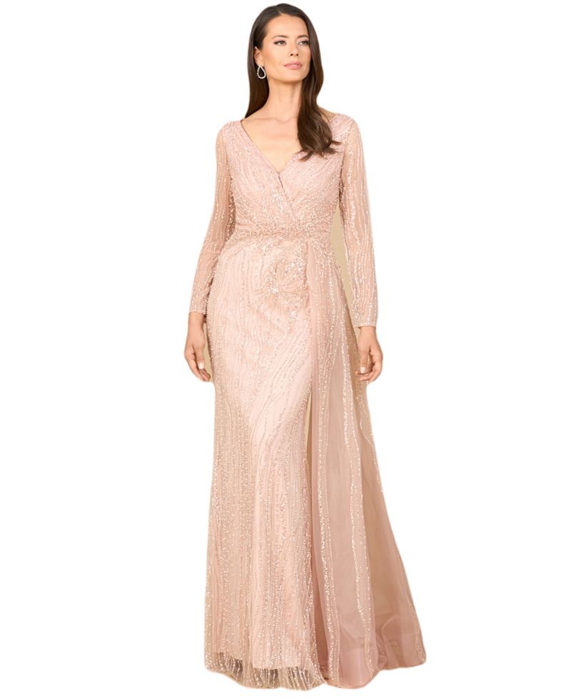 Women's Long Sleeve Gown with Overskirt and High Neck