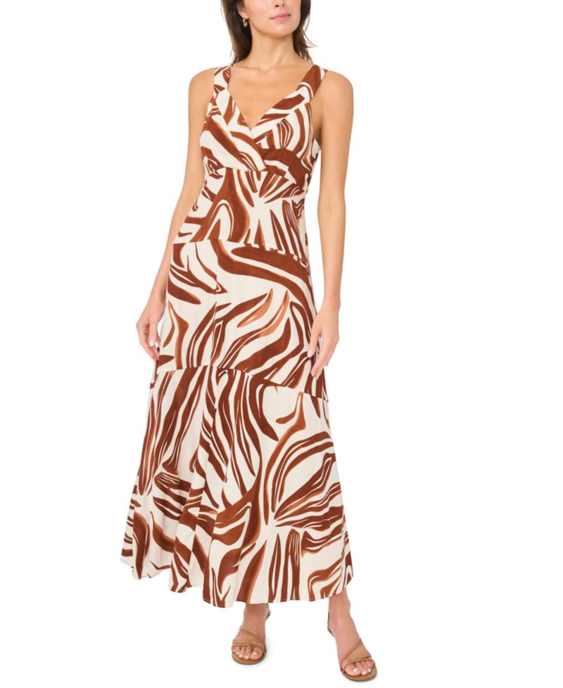 Women's Abstract Print Tiered Maxi Dress