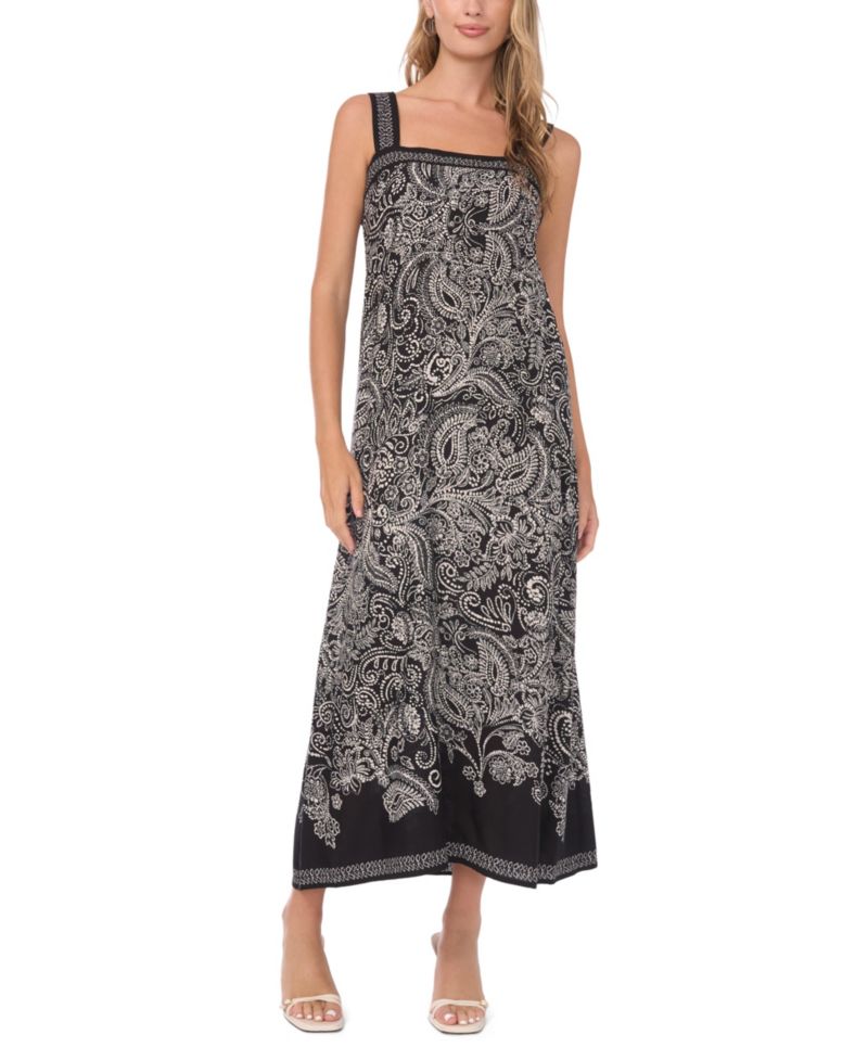 Women's Printed Square-Neck Smocked-Back Sleeveless Maxi Dress