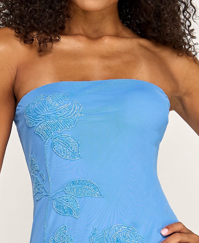 Women's Beaded Mesh Strapless Slim Dress