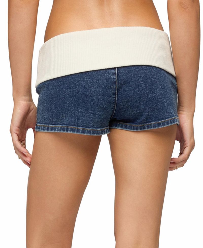 Women's Contrast Foldover Denim Micro Shorts