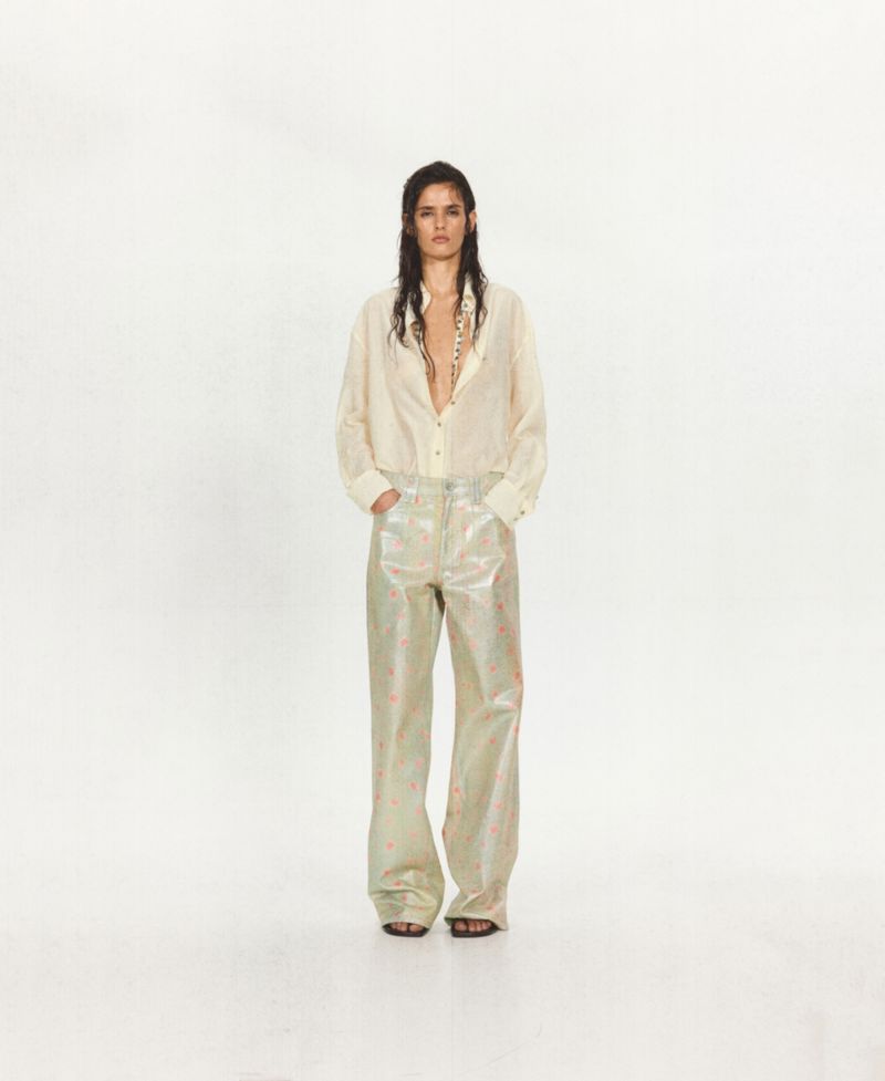 Women's Eckhaus Latta x Mango Sheer Button-Up Beaded Shirt
