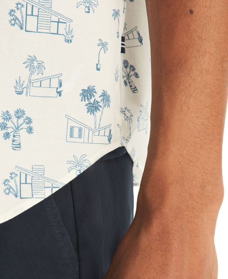 Men's Printed Straight Collar Short-Sleeve Shirt