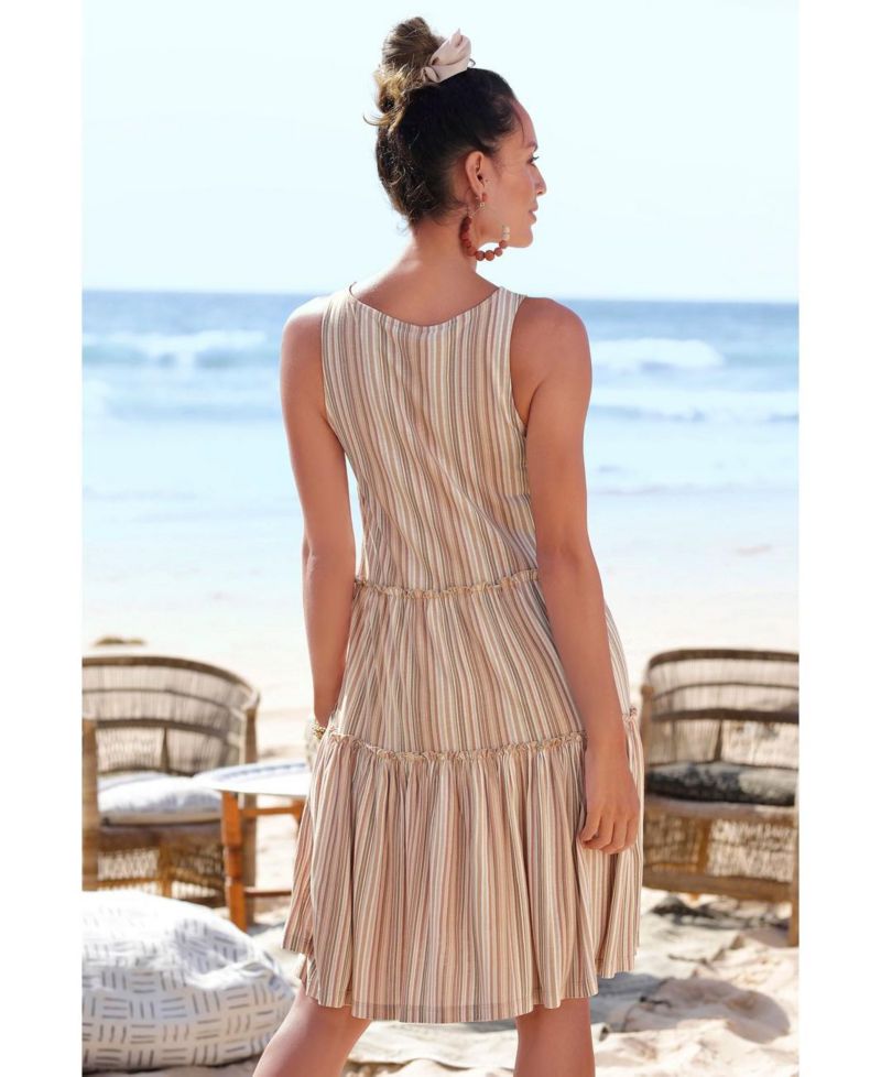 Women's Tiered Striped Sleeveless Dress