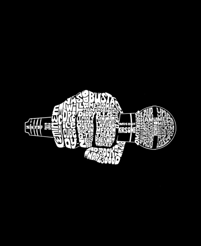 Men's Cotton/Poly Blend Word Art T-shirt - 90s Rappers Microphone