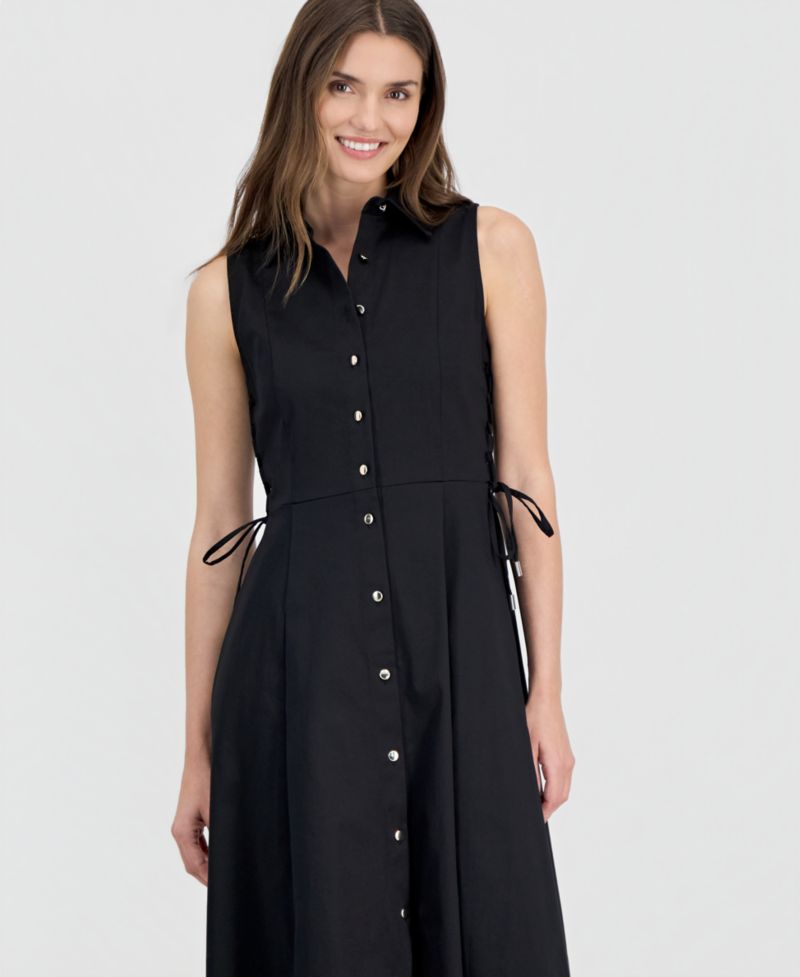 Women's Button-Front Side-Tie-Sleeveless Dress