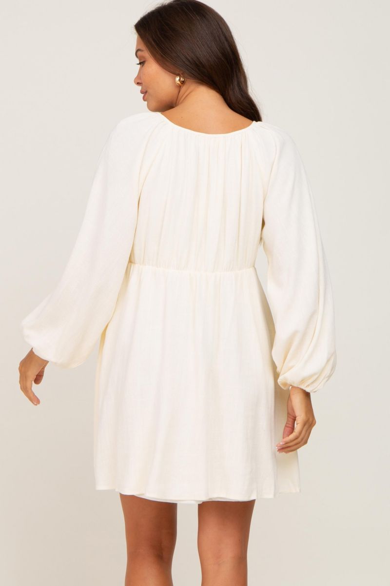 Women's Beige Crochet Lace Button Front Dress