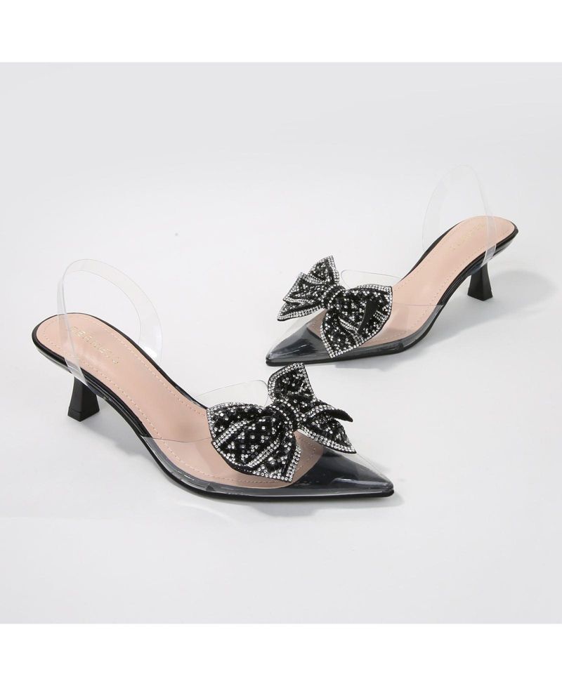 Women's Ninetta Clear Slingback Heels with Crystal Bow