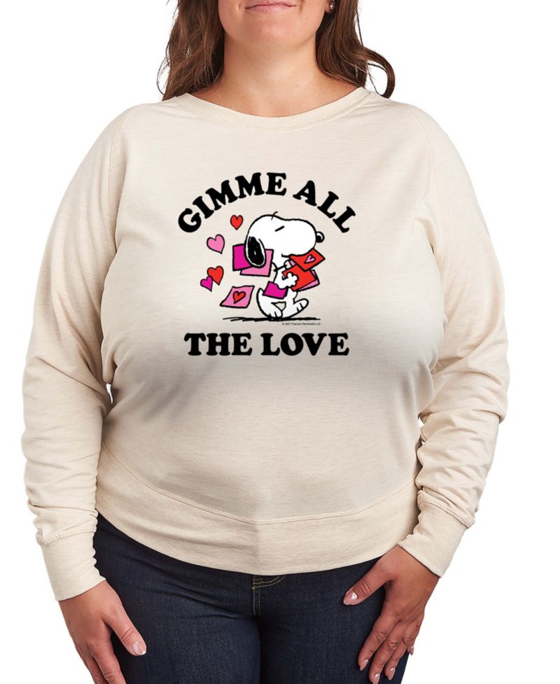 Women's Peanuts Snoopy Gimme All The Love Valentine French Terry Long-Sleeve T-Shirt